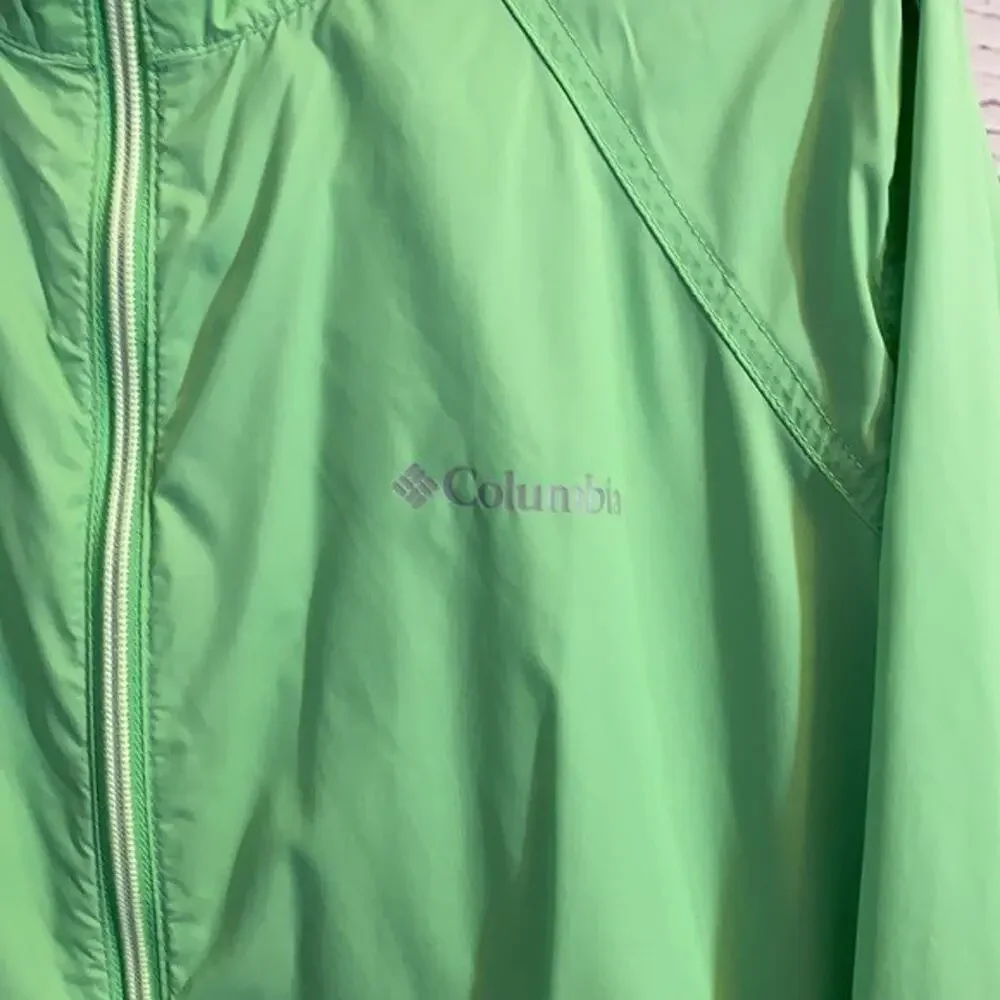 Columbia Youth Jacket Girls‎ YXL Green Nylon Zip windbreaker PAINT STAIN